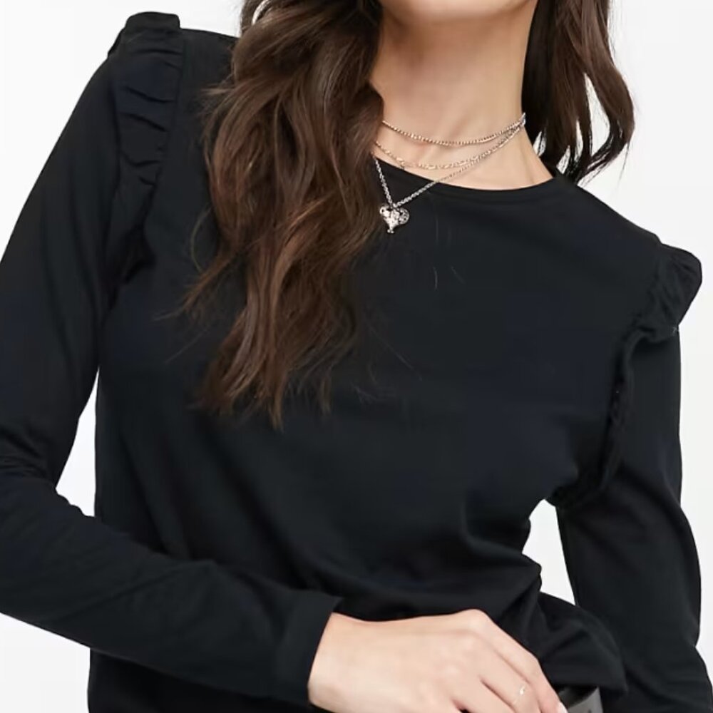 Mango Ruffle Trim Top Black - S - Picture 3 of 10